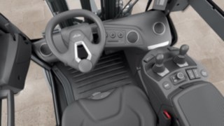 Linde driver's cabs provide the utmost driver comfort and excellent ergonomics. Ergonomic driver's cab of a diesel forklift truck from Linde Material Handling