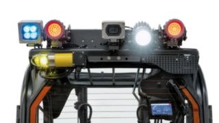 Various safety lighting systems and the Linde Reverse Assist Camera on the E14 explosion-proof electric forklift from Linde MH