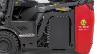 Close-up view of the safety mechanisms in the electrical components of the E14 explosion-proof electric forklift from Linde MH