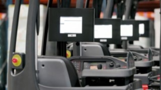 Automated reach trucks from Linde Automated reach trucks from Linde lined up