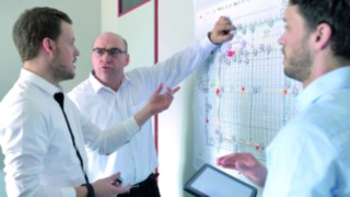 The Linde Safety Scan identifies the accident potential Workshop on a wall for the Linde Safety Scan