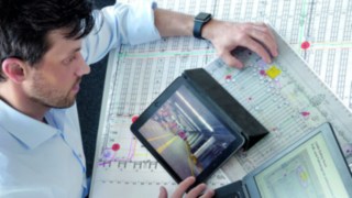 Documentation of the workshop as part of the Linde Safety Scan Evaluation of the analysis results of the safety scan with tablet, computer and documents