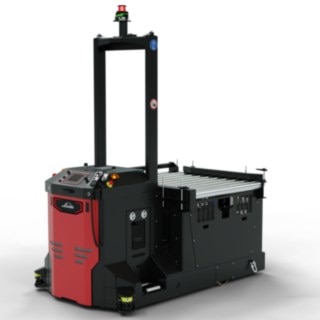 Linde MH's I-MATIC CT core autonomous guided vehicle (AGV) with a loading platform for automatic loading and unloading