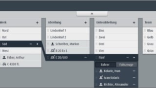 Organization area of the connect:desk fleet management software from Linde Material Handling The driver, job location, assigned forklift trucks and other information are edited in the organization area of the connect:desk fleet management software from Linde Material Handling.