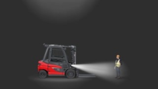 Glare-free work headlights in use on a counterbalanced forklift truck.