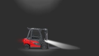 Truck lighting in use on a counterbalanced forklift truck.