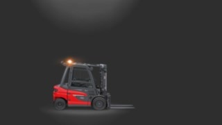 Flashing warning light in use on a counterbalanced forklift truck.