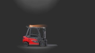Rotating warning beacon in use on a counterbalanced forklift truck.