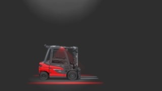 A Linde MH counterbalanced forklift truck equipped with the Red Warning Lines.