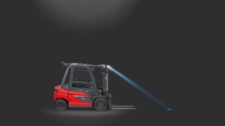 Linde BlueSpot in use on a counterbalanced forklift truck.