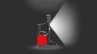 A Linde MH reach truck equipped with the Linde VertiLight.