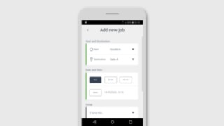 Logistics tasks can be entered in the app. Smartphone display showing Linde Truck Call app