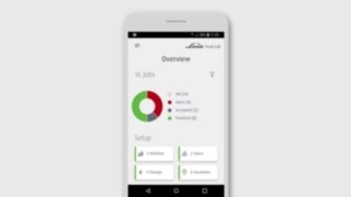 The shift manager monitors the incoming and ongoing jobs. Smartphone display showing Linde Truck Call app