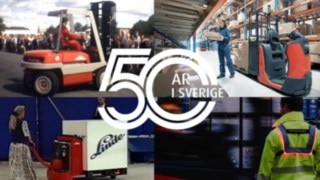 Collage with four pictures, showing people and forklift trucks.