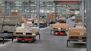 Linde MH’s C-MATIC automated mobile platforms move boxes and pallets through ABS Safety’s warehouse,