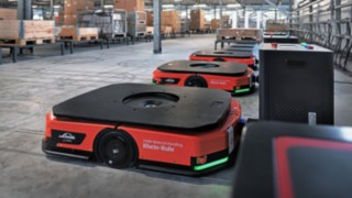 Linde MH’s C-MATIC at the charging station in ABS Safety’s warehouse