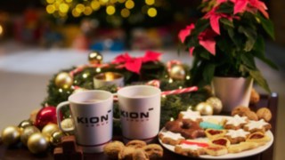 Gingerbread plate next to a poinsettia