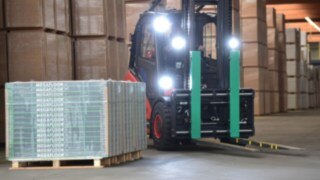 Linde electric forklift truck moving materials