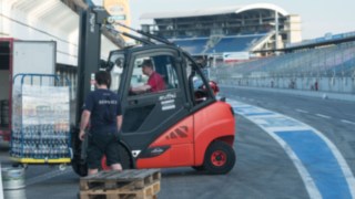 Linde rental truck during setup activities at the Hockenheimring