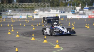 Race cars constructed by the student teams demonstrate their performance at the Hockenheimring