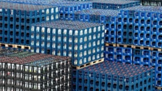 Beverage crates on the premises of Mineralquellen Wüllner GmbH and Co. KG in Bielefeld.