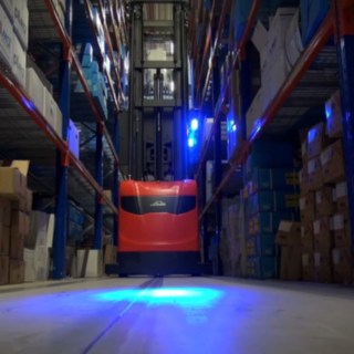 The Linde Material Handling warehouse navigation system in use in the high rack warehouse