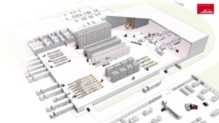 From goods inward to goods outward – Linde Material Handling understands every step of your intralogistics process Illustration of the processes in a schematic warehouse