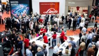 Visitors to the Linde Material Handling stand at LogiMAT 2024