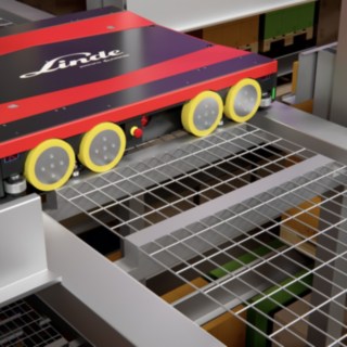 Shuttle from the S-MATIC cube pallet shuttle racking system by Linde Material Handling.