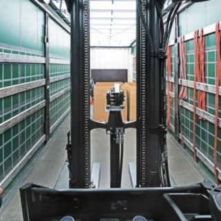 View from the driver’s cab of a Linde Roadster model