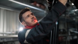 A service technician at work.
