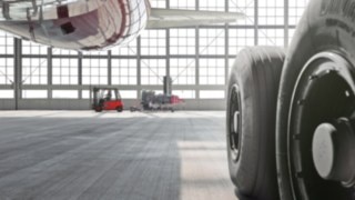 Linde forklift trucks in the aircraft hangers 